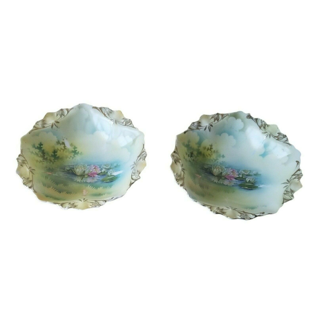VTG Lot of 2 R S Prussia Water Lily Pad Clouds Sky Bowls 5 1/4" Unsigned READ
